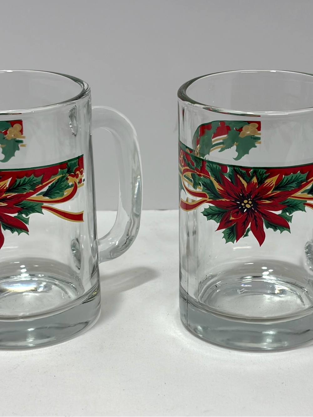 Vintage Glass Festive Poinsettia Mugs 80’s